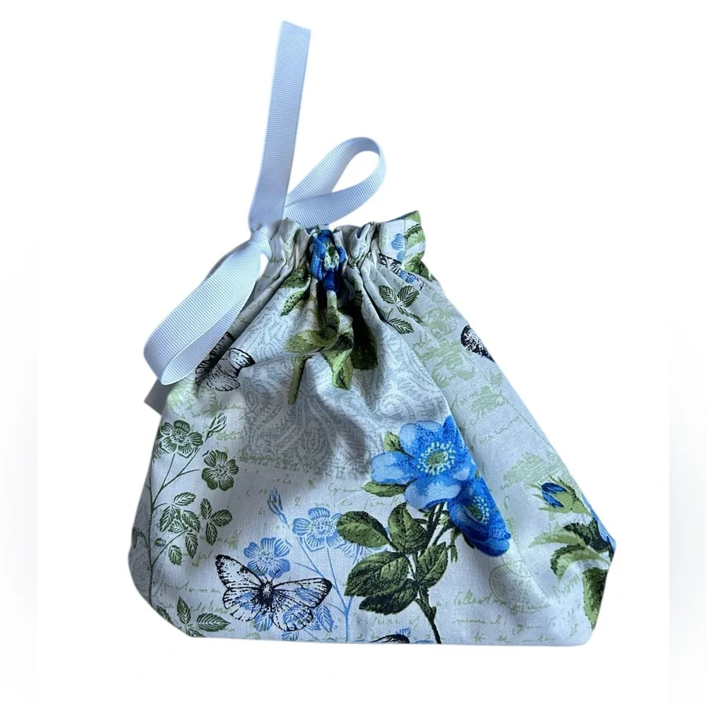 Hand Crafted Floral Butterfly Reusable Fabric Gift Bag Drawstring Eco Friendly